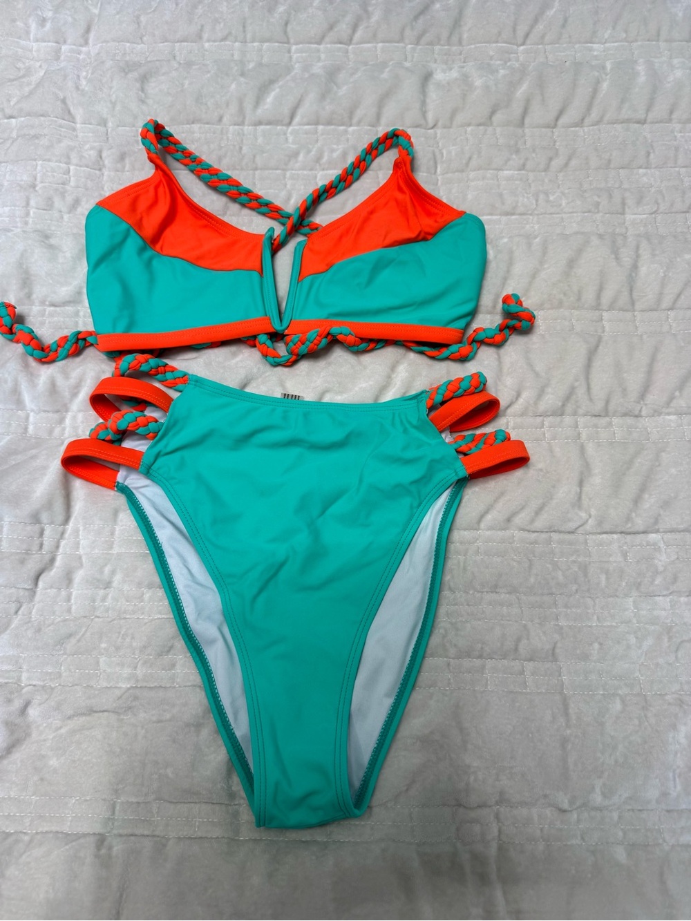 Turquoise and Orange High-Waist Bikini Set